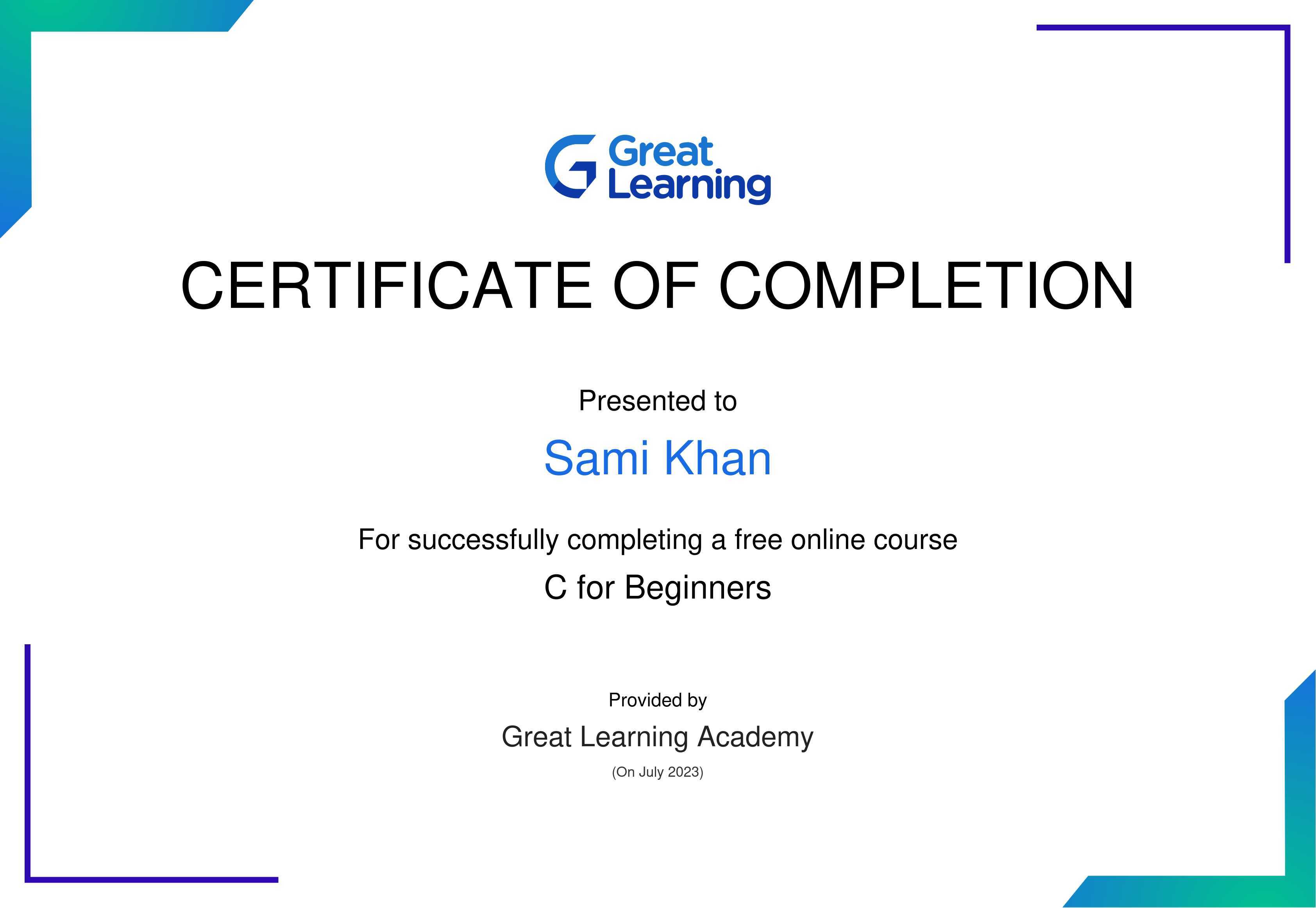 C for Beginners Certificate